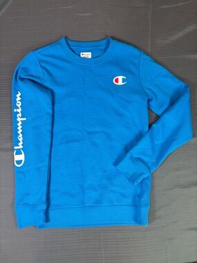 Champion Kids XXL Blue Crewneck Sweatshirt Big Logo Sleeve Spellout Pullover